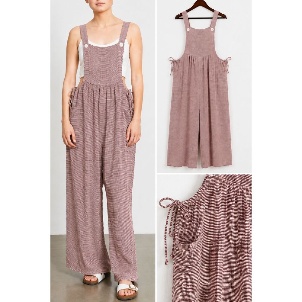 Classique by Shawn Vintage 90s Houndstooth Overalls Wide Leg Jumpsuit Side Tie